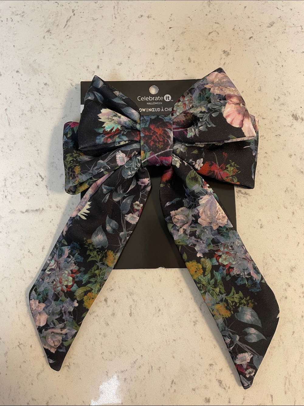 Celebrate It Black Floral Bow Hair Clip with Multicolor Blooms